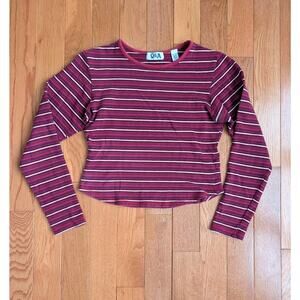 Women's Retro Y2K Striped Long Sleeve Baby Tee Medium Grunge Indie Streetwear